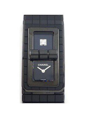 Chanel Watch Code Coco Edition Model Diamond Index Square Black Dial SS Ceramic